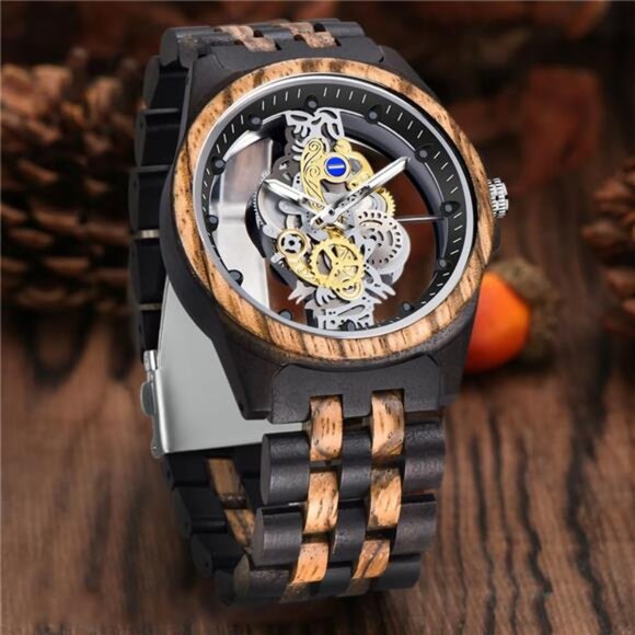NEW Black/Brown Mens Wooden Luxury Watch main image 4